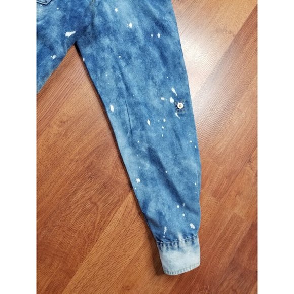 Rocawear  vintage 90s Denim  design Shirt Bleached Spatters large button down - Picture 5 of 10